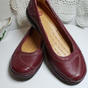 Clarks Unstructured Un Pump Womens 7M Brown Leather Slip On Low Wedge Flats